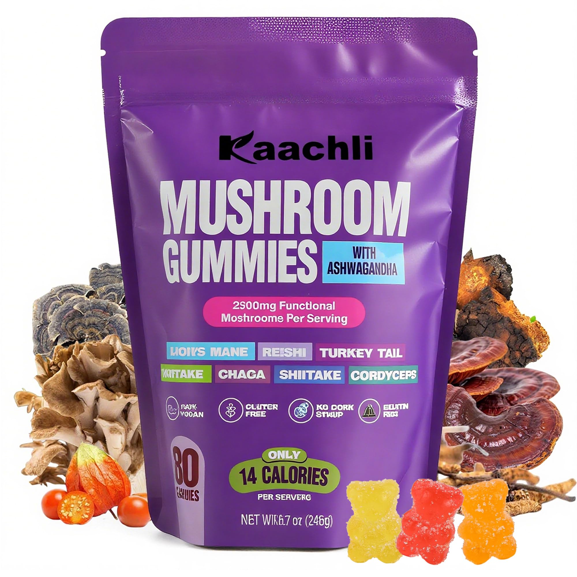 KAACHLI Ashwagandha and Mushroom Gummies bottle front