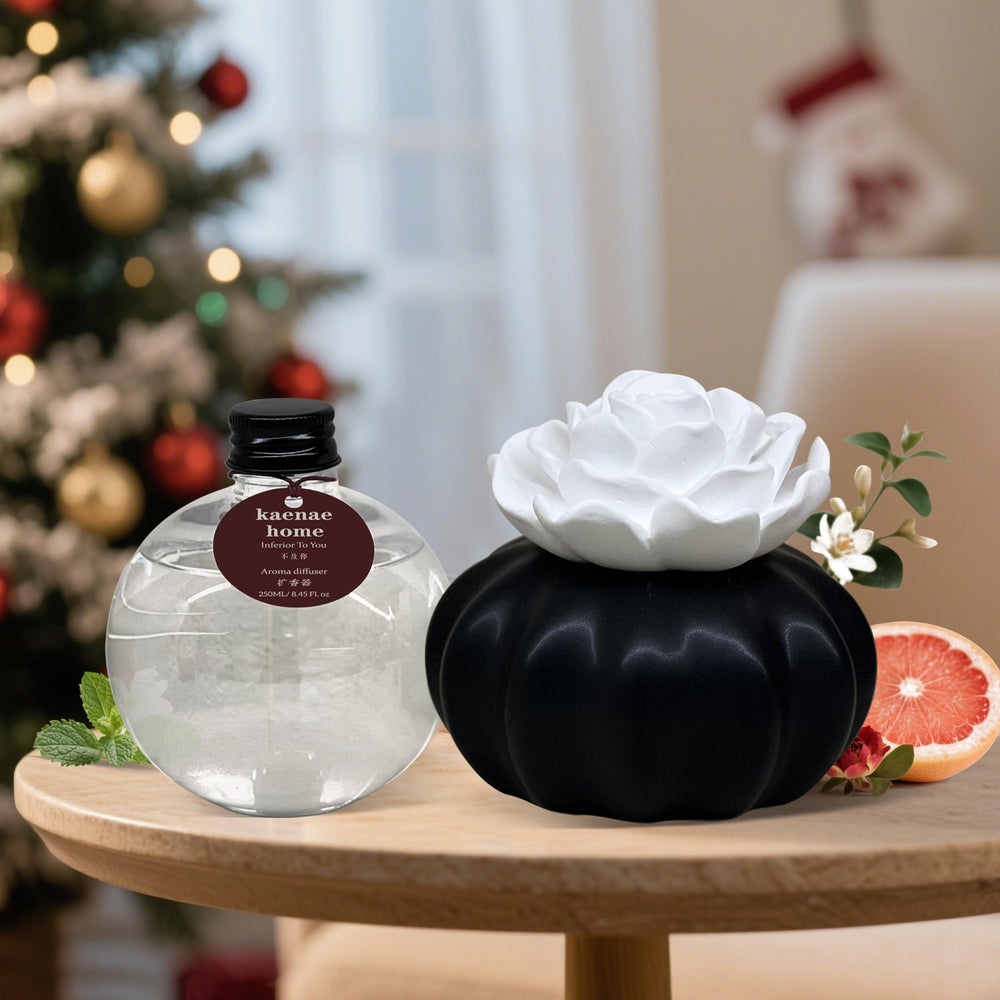 KAENAE Home handcrafted camellia diffuser close-up highlighting artisanal charm and ambient fragrance.