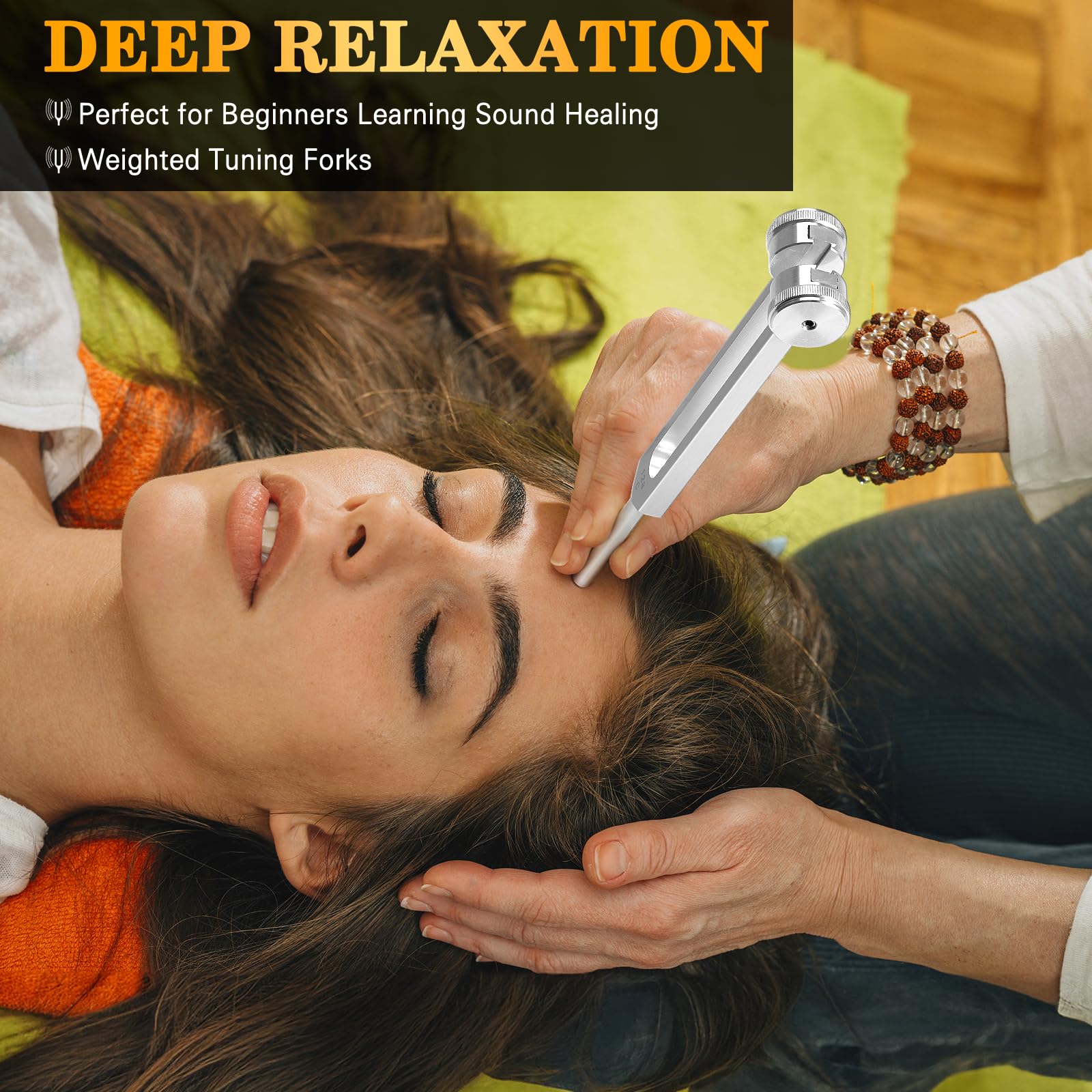 KAIGESZAD reflex hammer and tuning fork in use for chakra tuning