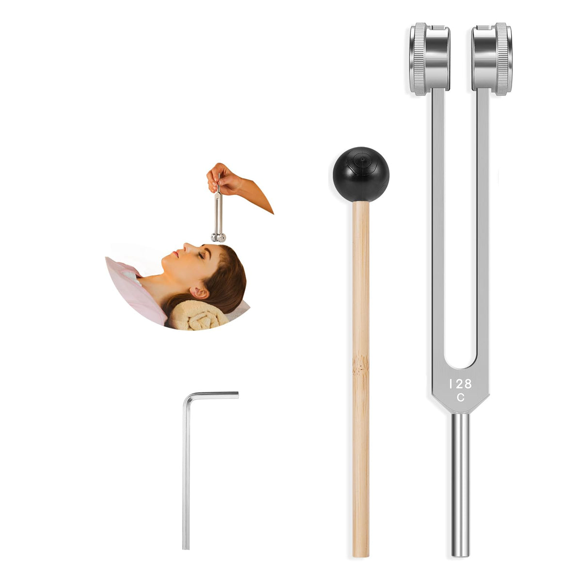 KAIGESZAD tuning fork 128hz closeup with clear tones for healing sessions