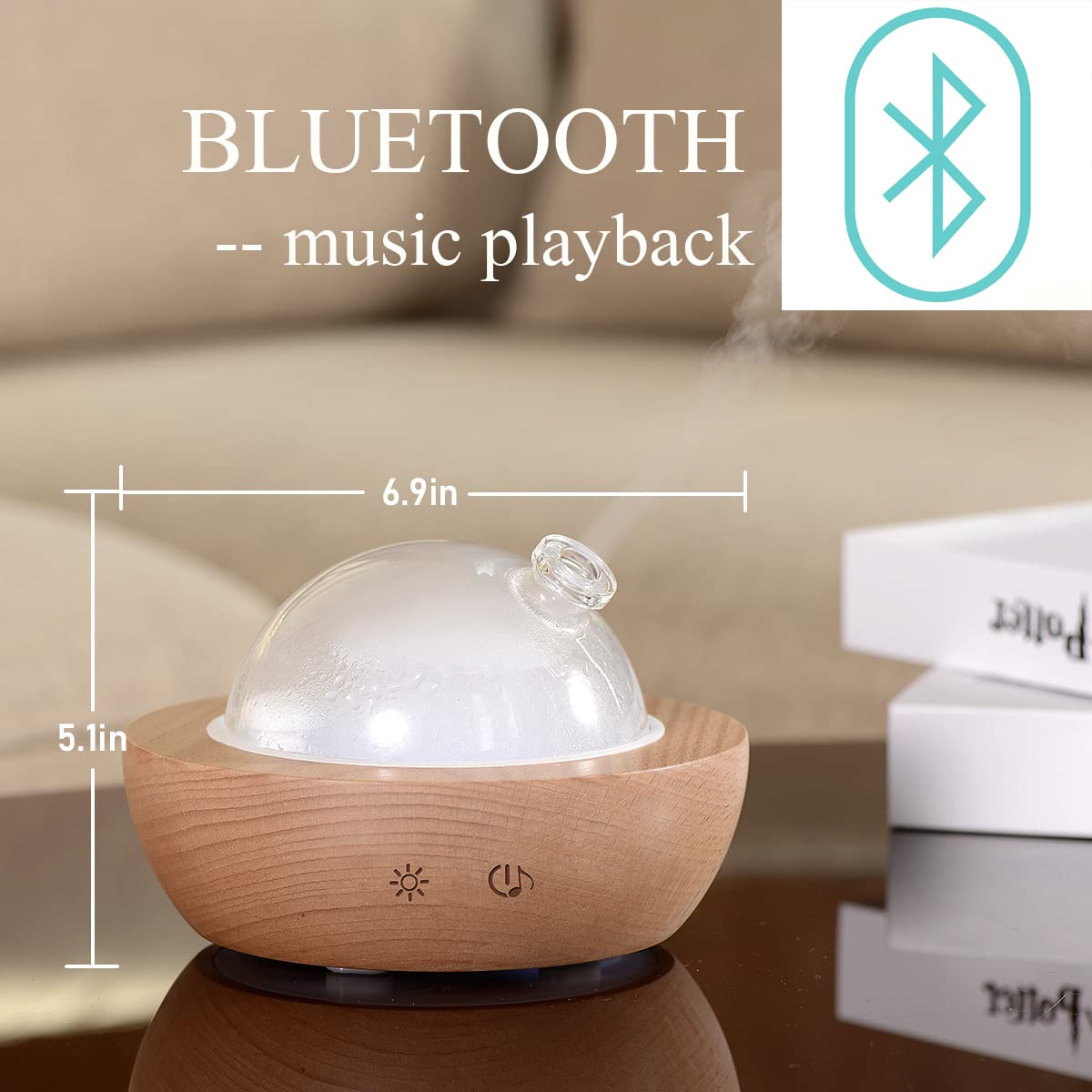 Bluetooth speaker and control panel built into diffuser