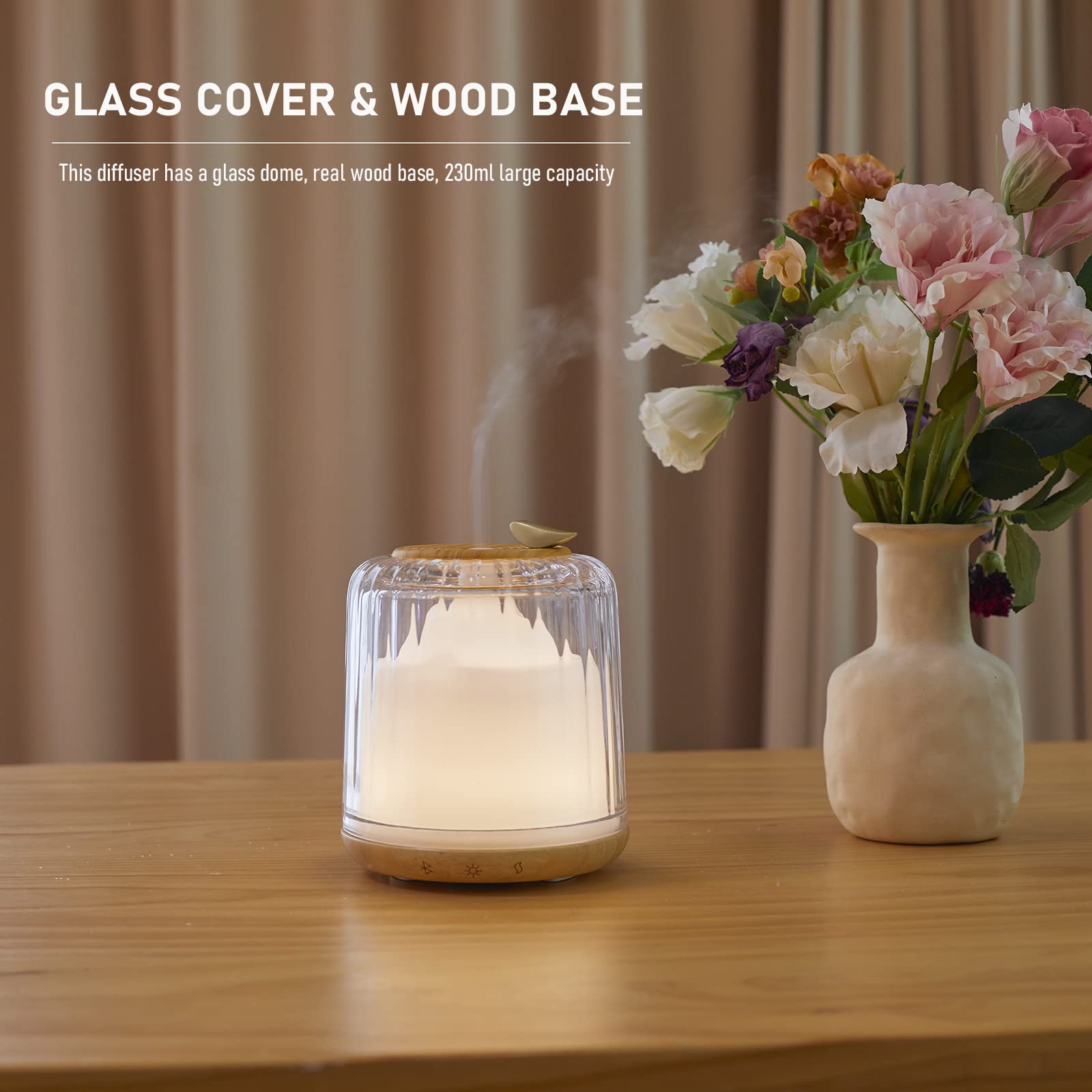 Glass dome design highlighting wood base on Kakoda diffuser