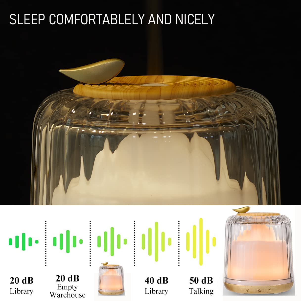 Decorative diffuser placed on a table with ambient lighting