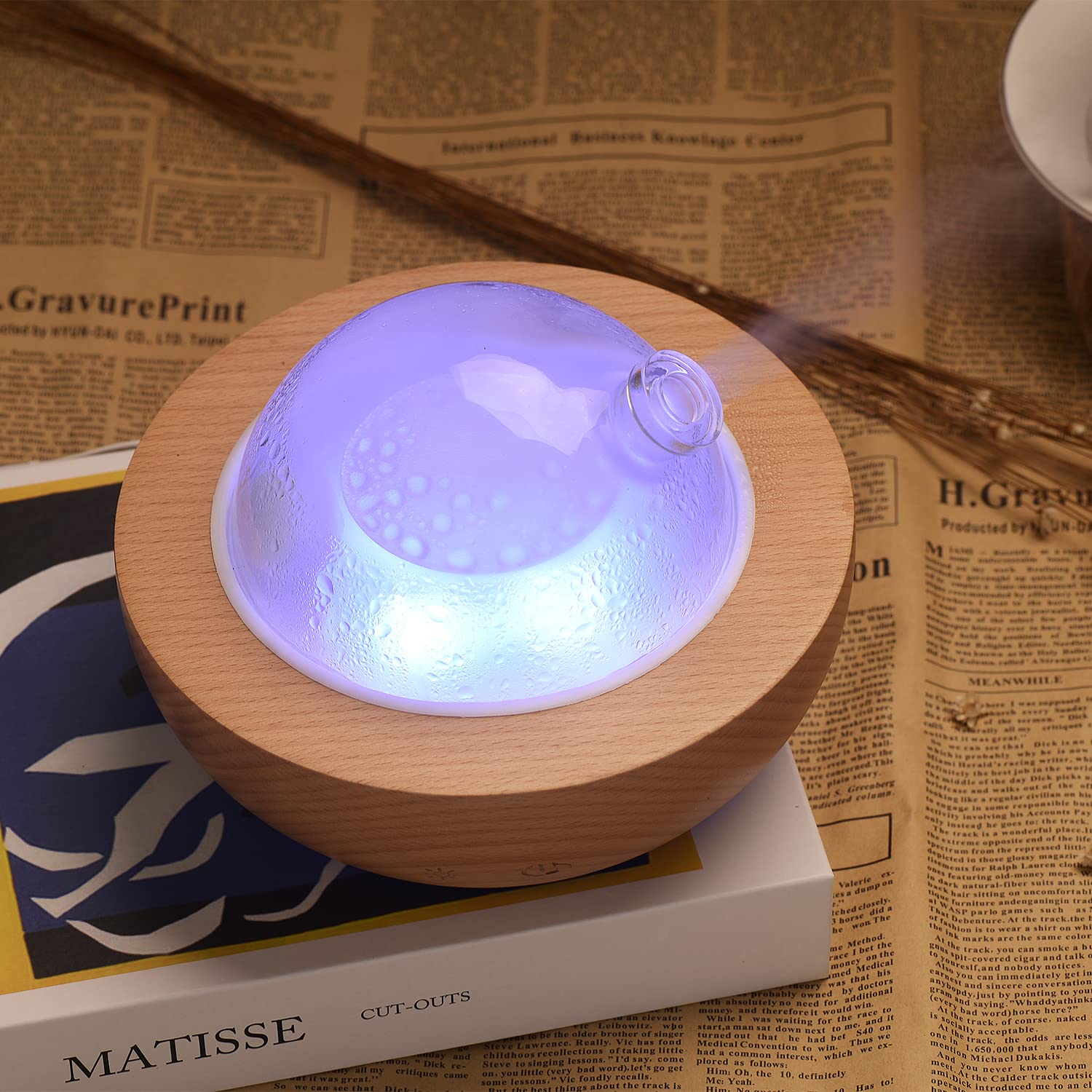 Close-up of hand-blown glass diffuser cover