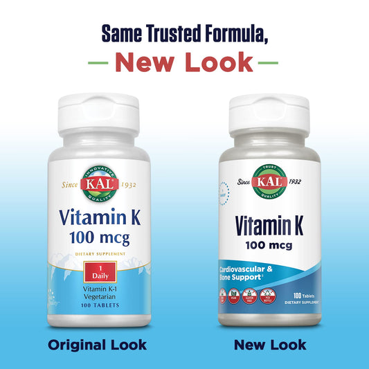 Kal 100 Mcg K1 Tablets bottle back view with label