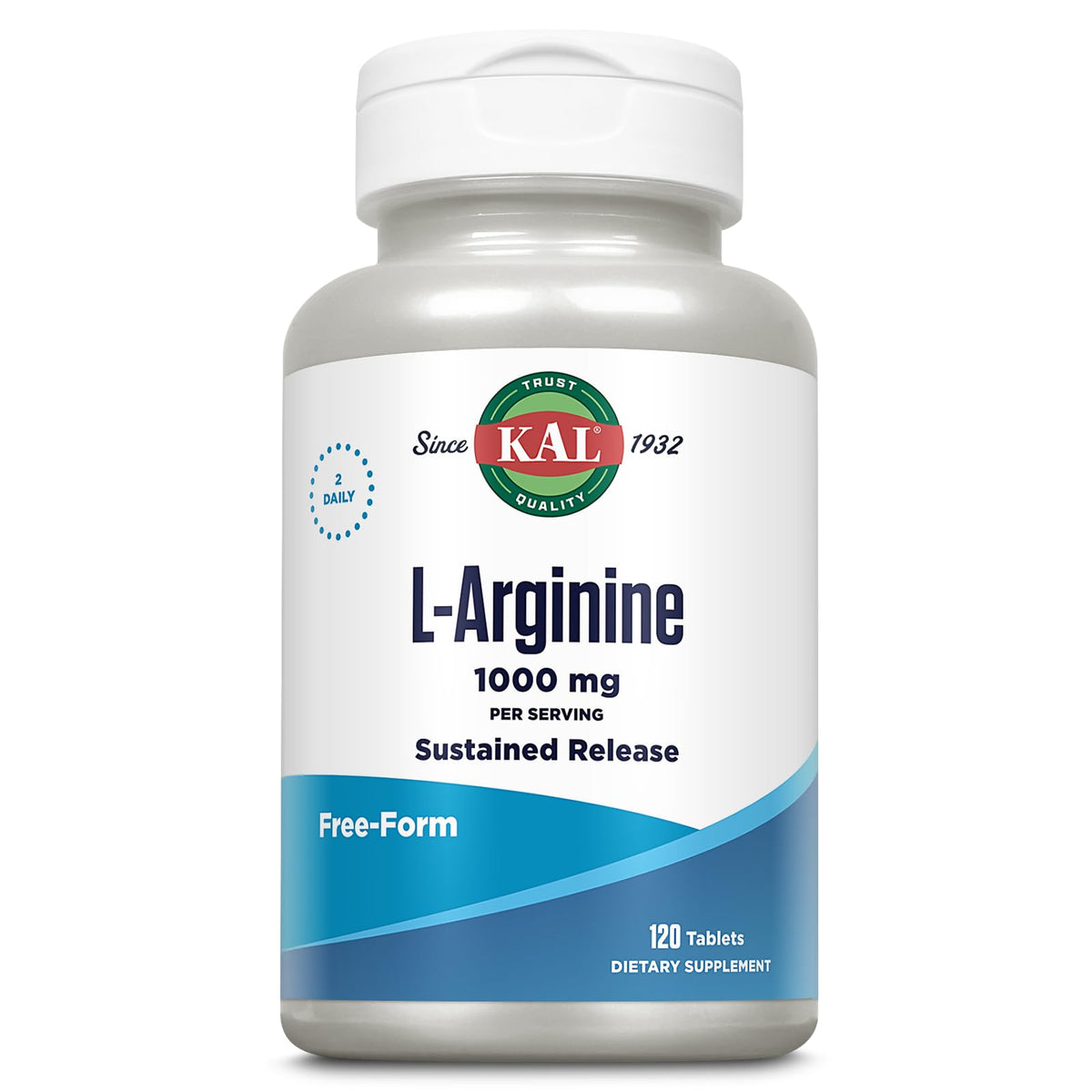 Bottle of KAL 1000 mg L-Arginine Tablets, 120-count