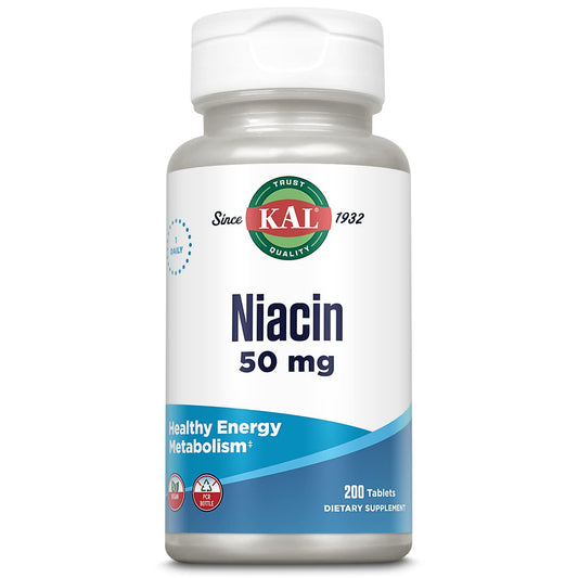 Kal 50 mg Niacin tablets bottle front view