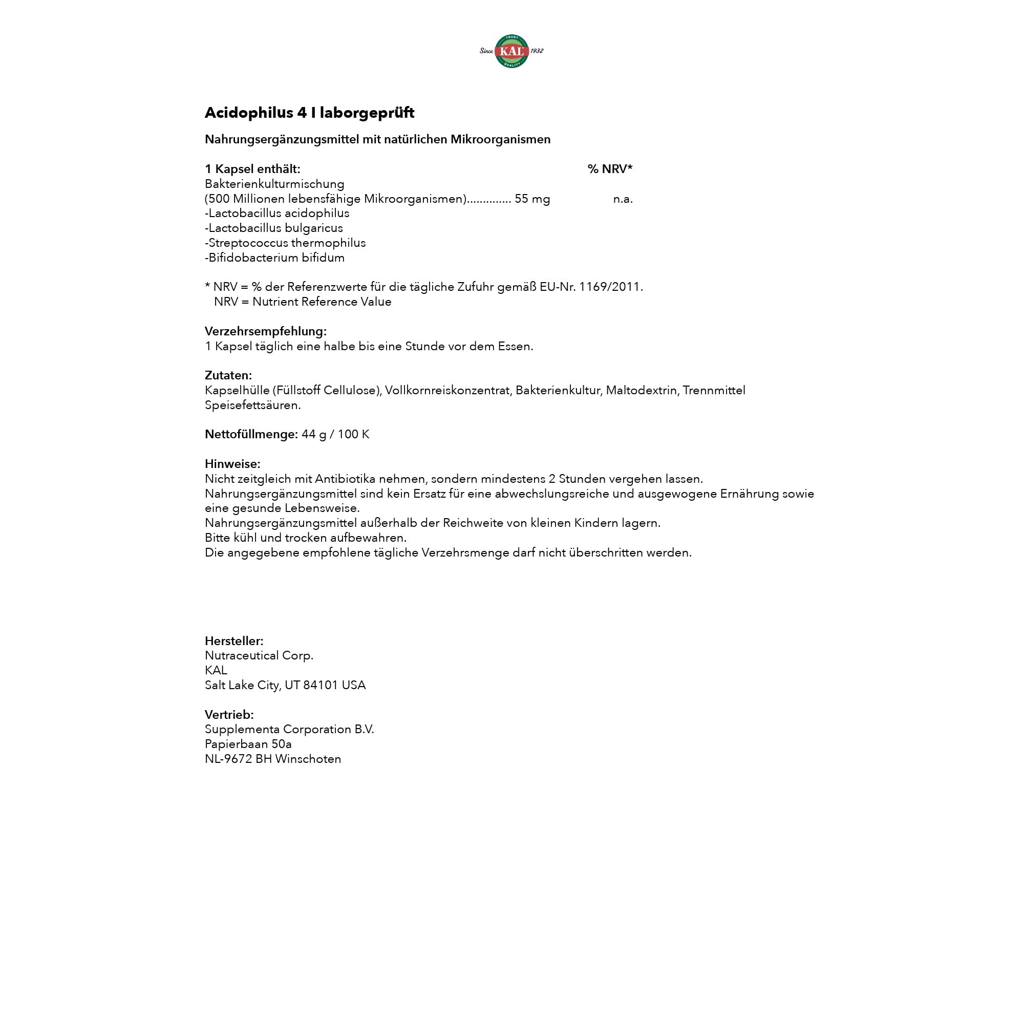 Ingredients and capsule details
