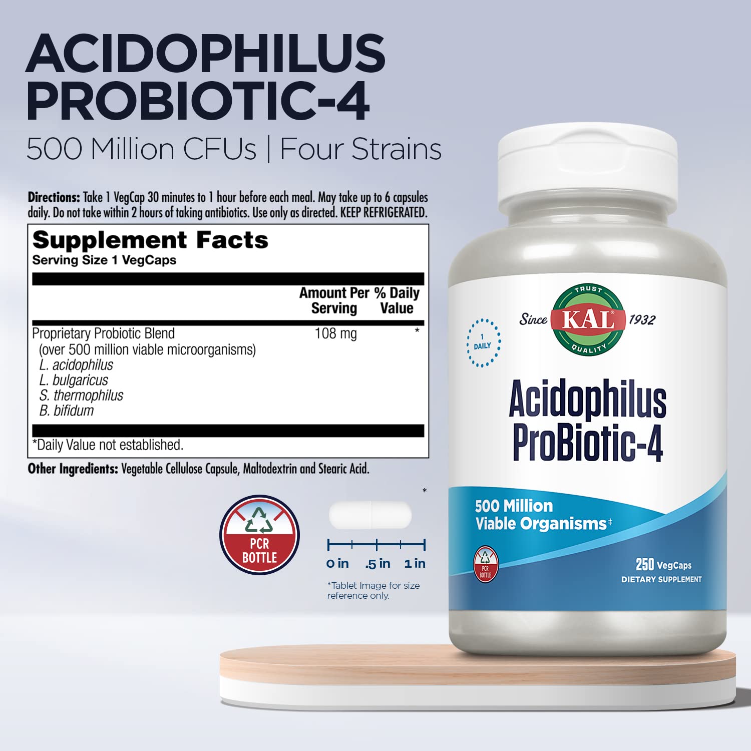 Product label showing four probiotic strains