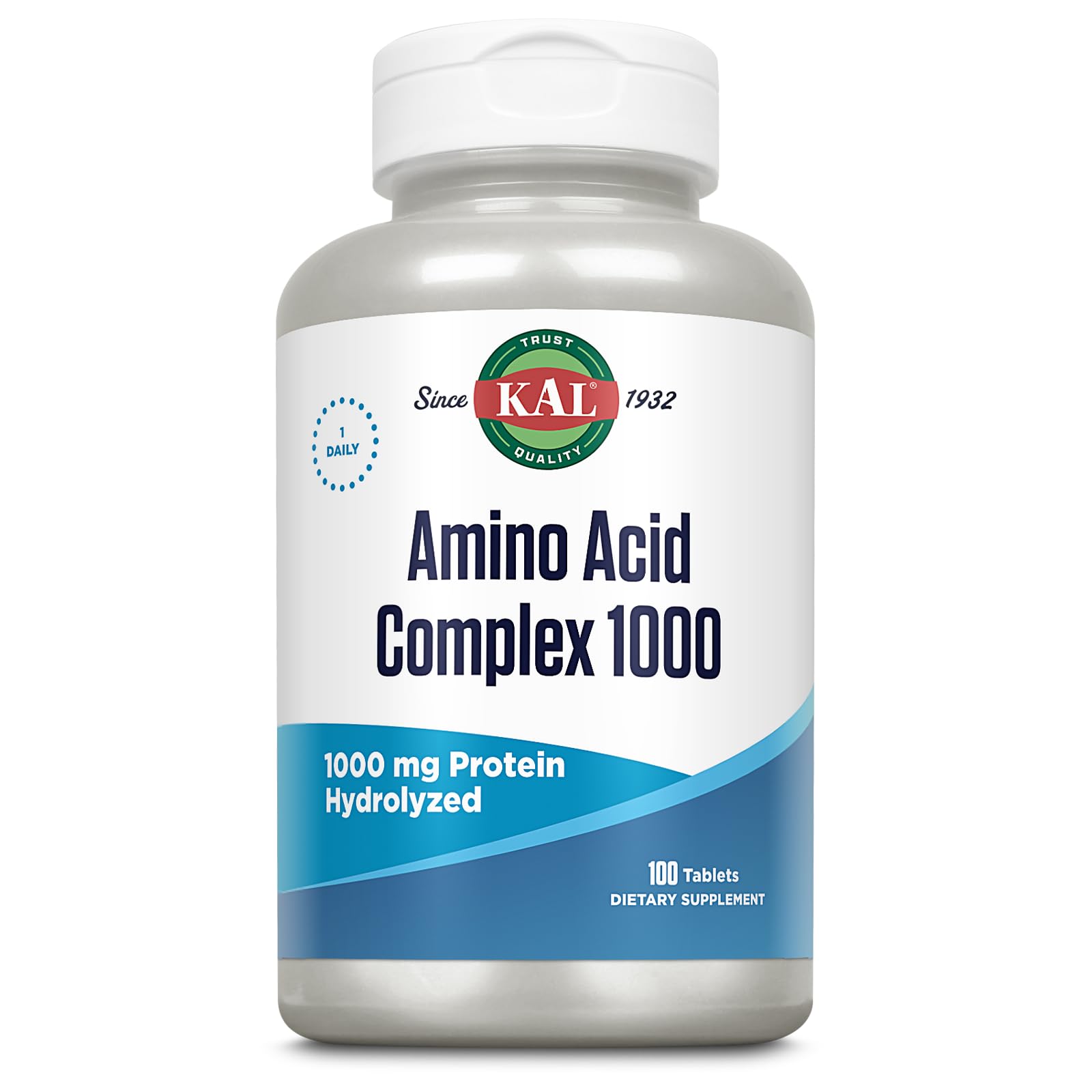 KAL Amino Acid Complex Tablets bottle label showing 1000 mg per capsule