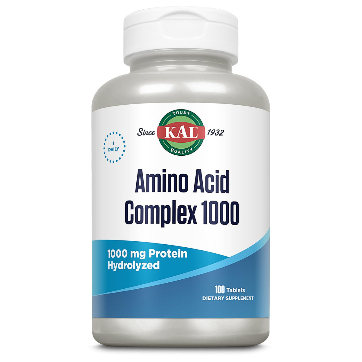 KAL Amino Acid Complex Tablets bottle label showing 1000 mg per capsule