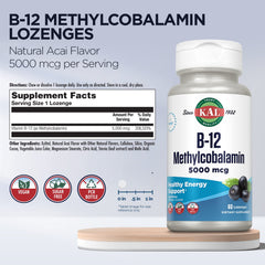 Close-up of acai-flavored B-12 methylcobalamin lozenges