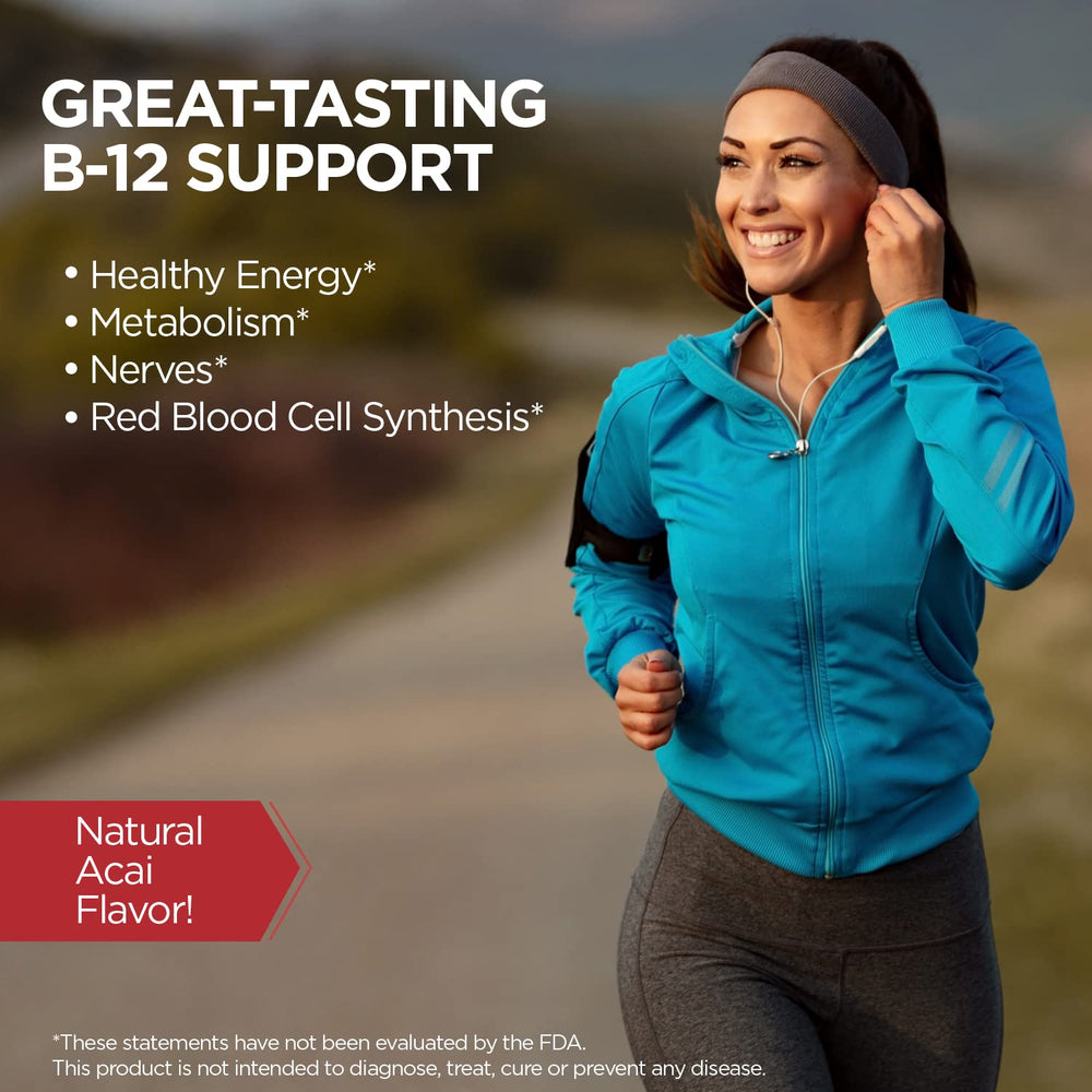 Graphic illustrating energy and metabolism support from B-12 lozenges