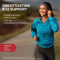 Graphic illustrating energy and metabolism support from B-12 lozenges