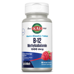 KAL Vitamin B12 Methylcobalamin ActivMelt Raspberry 1000mcg micro tablet close up