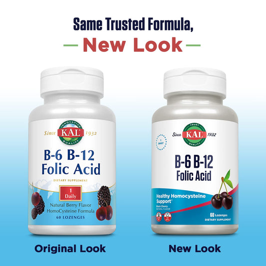 Package of KAL Vitamin B-6 B-12 Folic Acid cherry lozenges