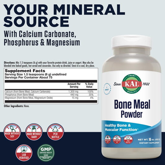 Nutrition panel highlighting calcium, phosphorus, magnesium per teaspoon