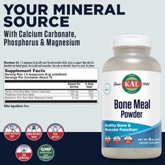 Nutrition panel highlighting calcium, phosphorus, magnesium per teaspoon