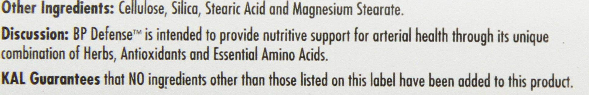 Close-up of KAL BP Defense Tablets bottle label