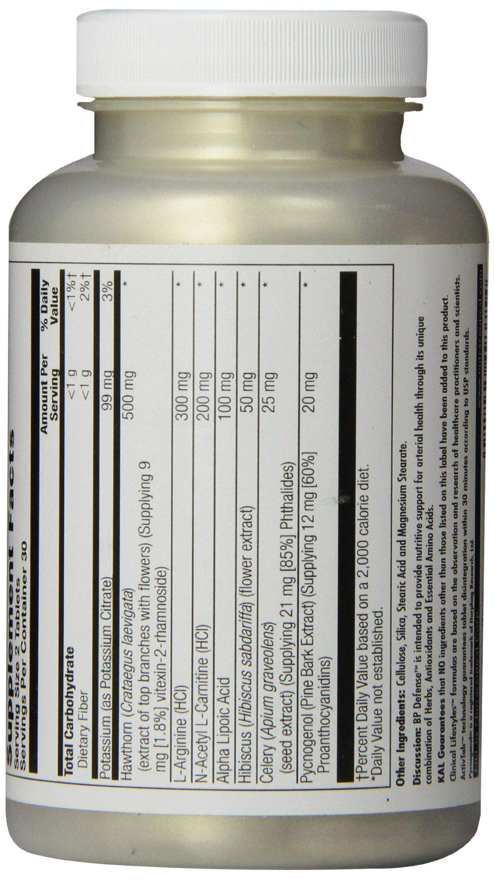 KAL BP Defense Supplement facts panel