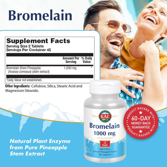 KAL Bromelain 1000 mg bottle back panel