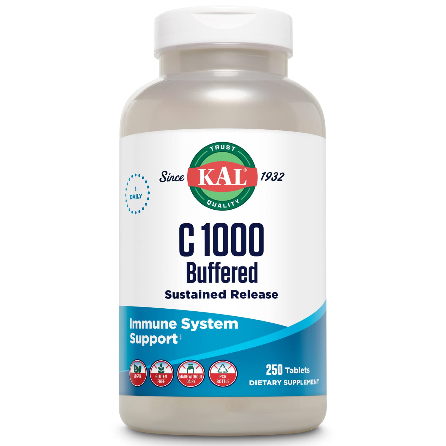 KAL C-1000 buffered sustained release Vitamin C tablets bottle label