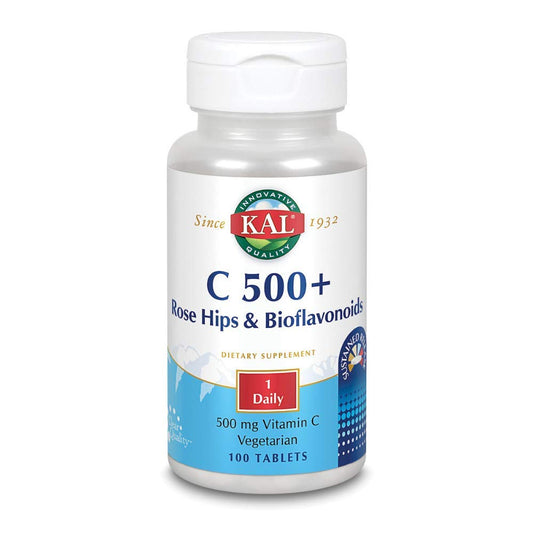 KAL C-500 with RH and Bioflavonoids Sustained Release Vitamin C tablets, 500 mg, 100 count