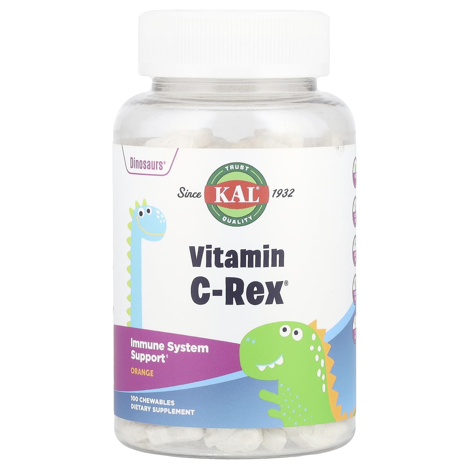 KAL C-Rex chewable vitamin C for kids in orange dinosaur shapes