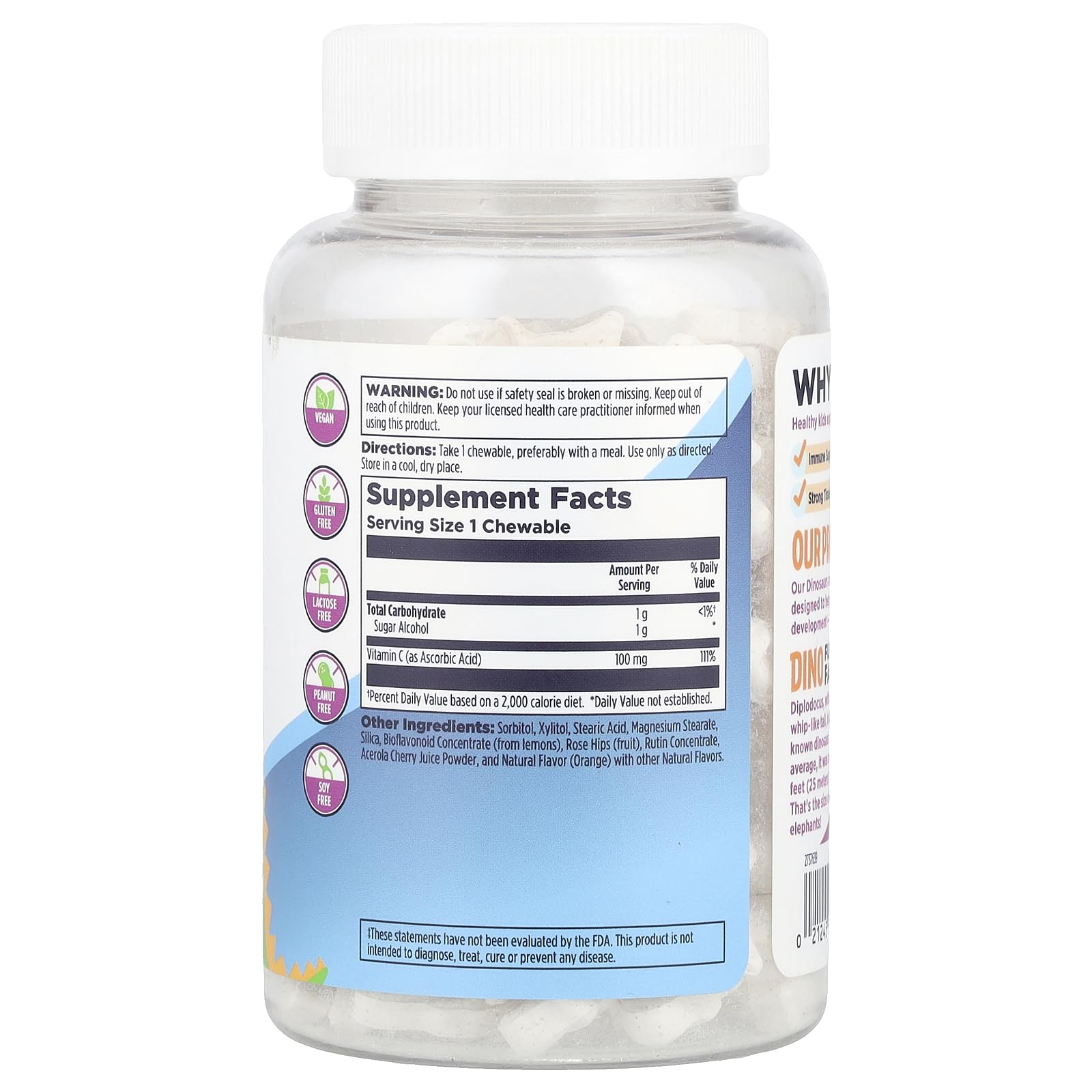 Vitamin C chewables for kids with bioflavonoids from rose hips, rutin and acerola