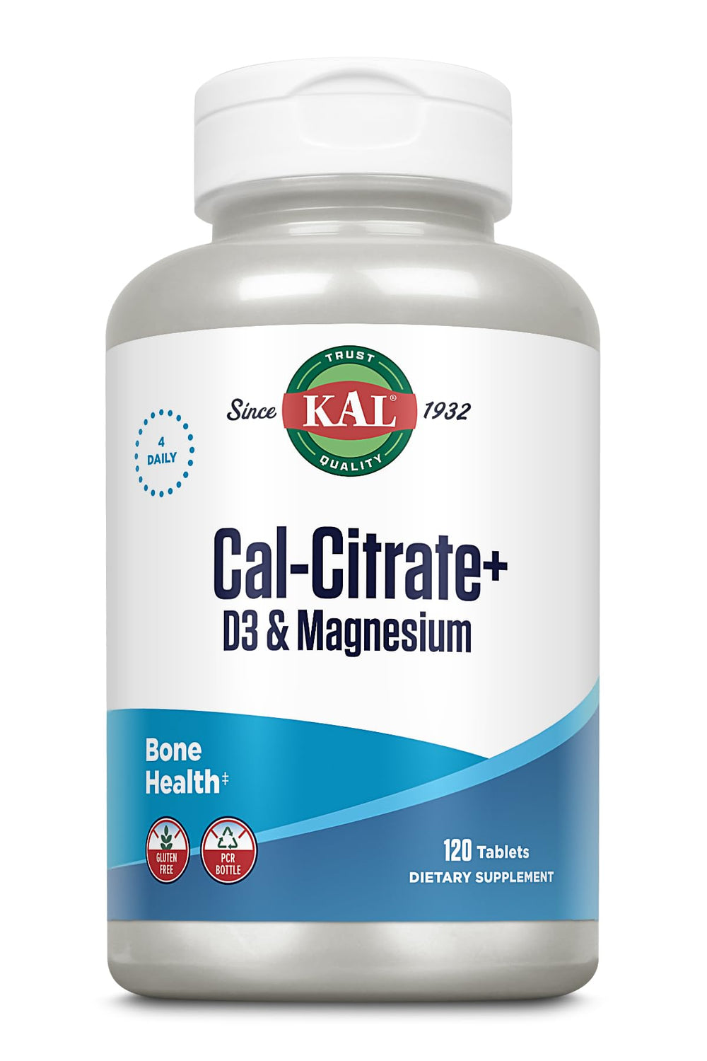 Front view of KAL Cal-Citrate+ bottle showing 120 tablets