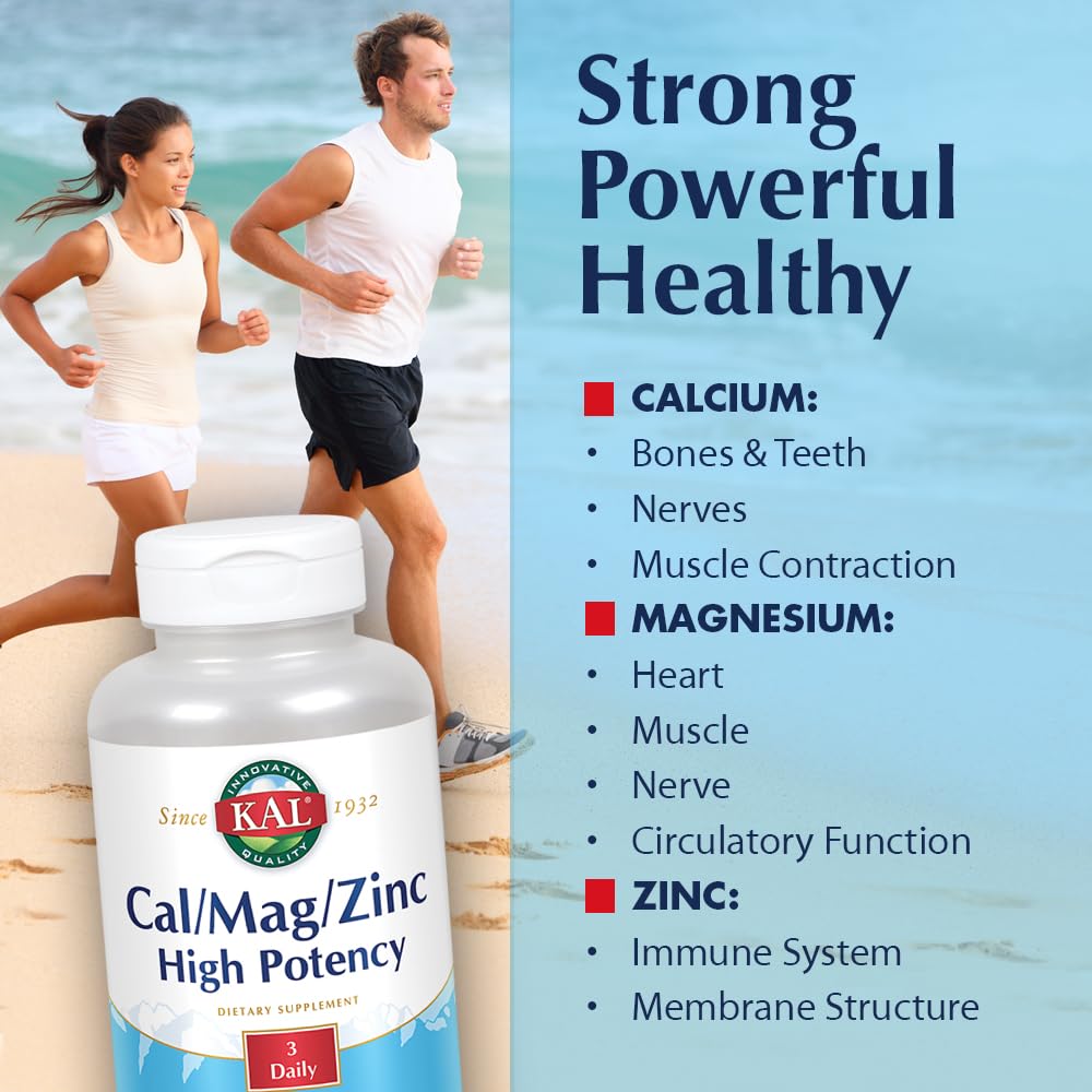 Bottle close-up showing 1000mg Calcium, 400mg Magnesium, 15mg Zinc