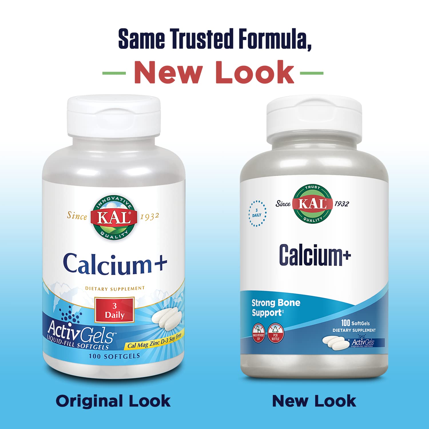 Close-up of ActivGels capsules showing Calcium, Magnesium, Zinc and Vitamin D-3