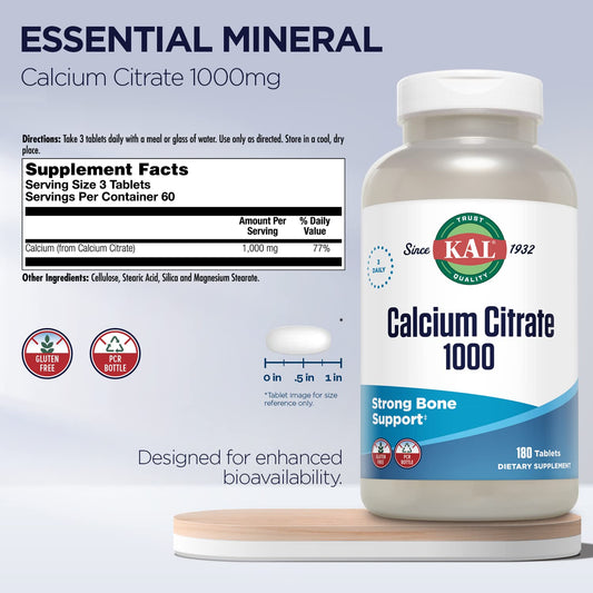 3-tablet serving showing 1000 mg calcium citrate per serving