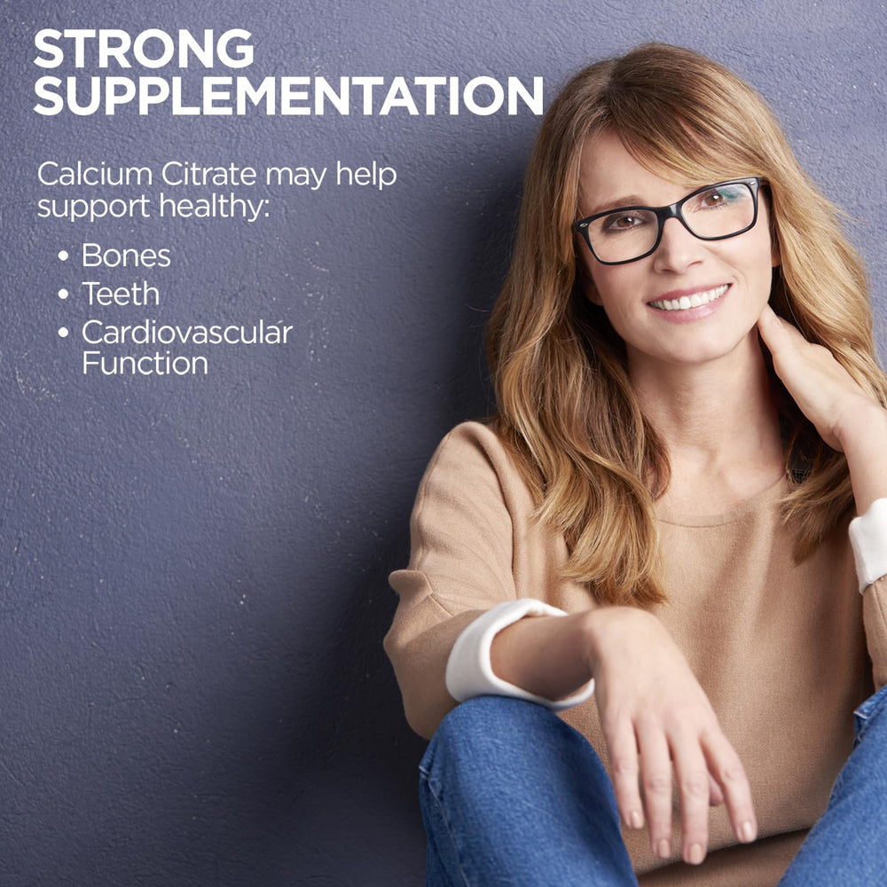 Close-up of calcium citrate tablets (chelated form)