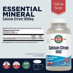 Front view of KAL Calcium Citrate 1000mg tablets