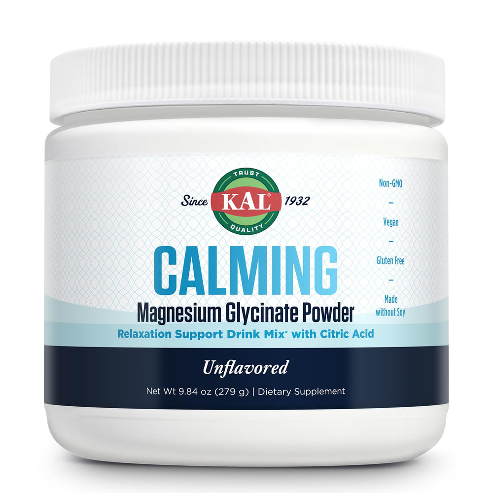KAL Calming Magnesium Glycinate Powder with Citric Acid – Unflavored – 8.5 oz jar
