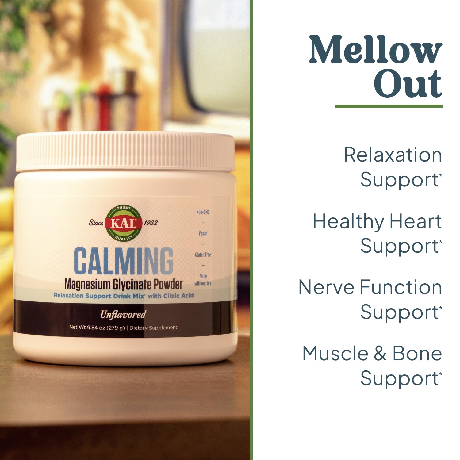 Label highlighting 350 mg chelated magnesium glycinate per serving