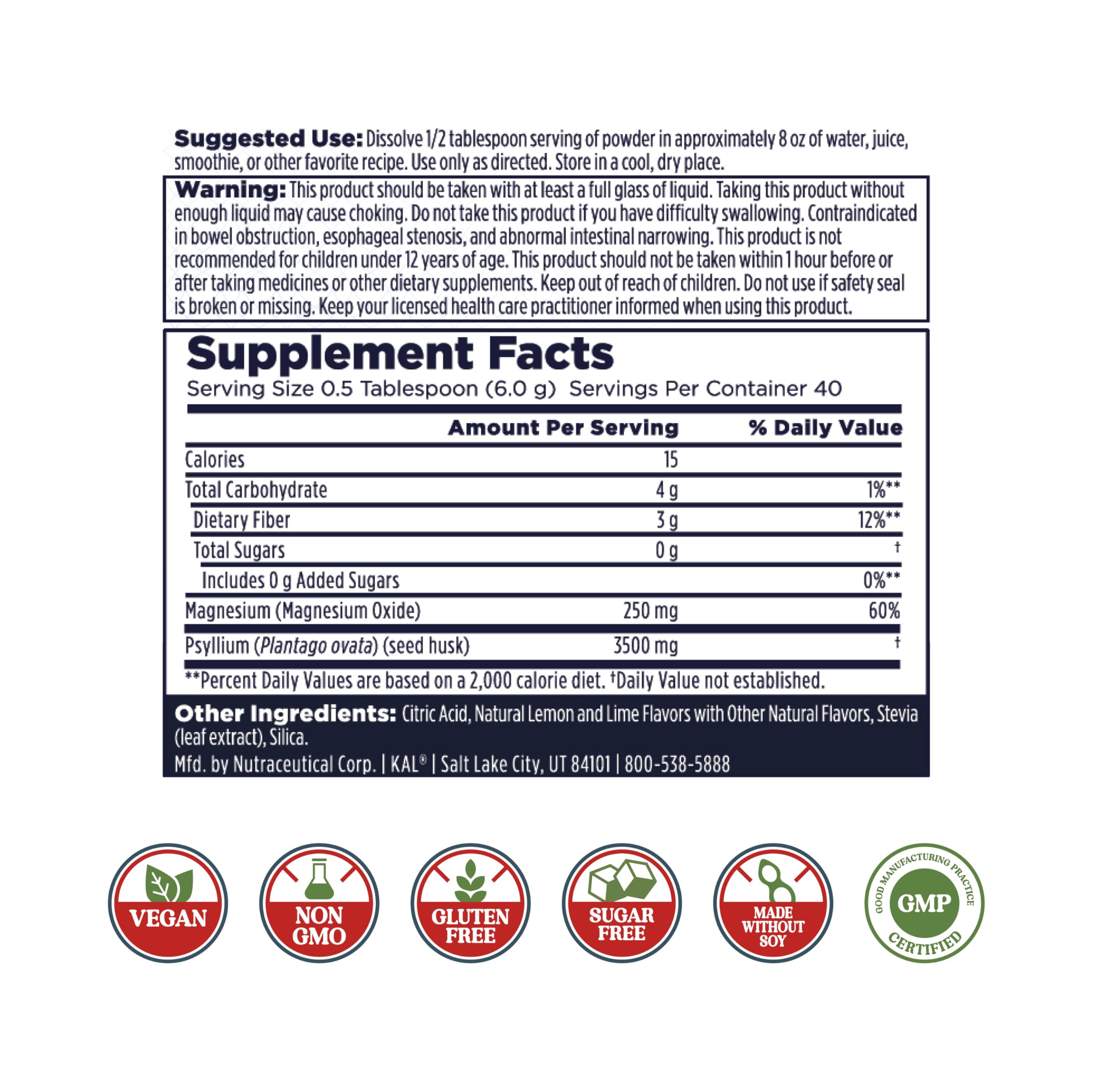 Psyllium husk and magnesium oxide supplement bottle label