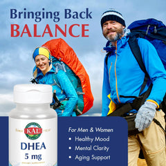 Front view of KAL DHEA-5 5mg DHEA tablets bottle