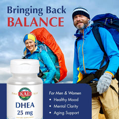 Back label showing supplement facts for KAL DHEA 25 mg vegetarian tablets