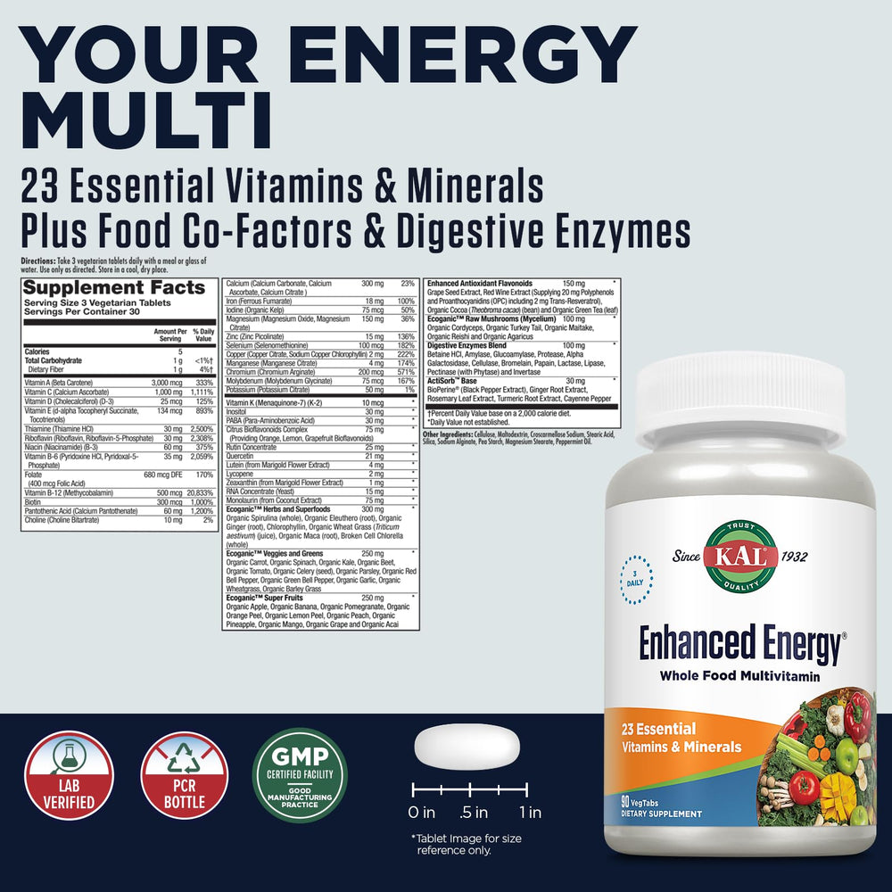Kal Enhanced Energy 90 Count bottle back label
