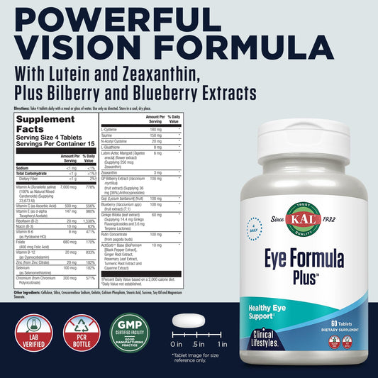 KAL Eye Formula Plus product bottle shown in a lifestyle shot
