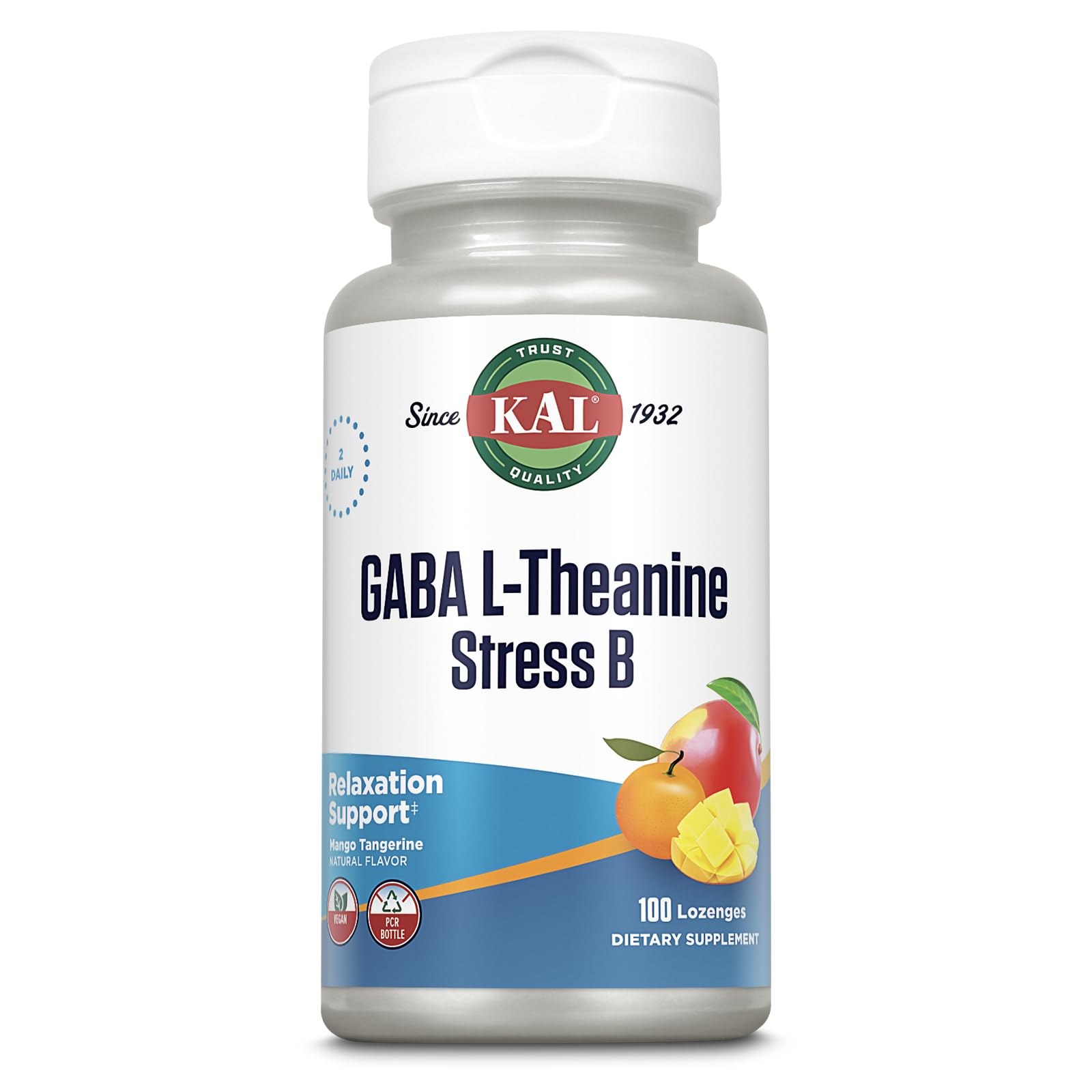 KAL GABA L-Theanine Stress B Lozenges front mango-tangerine flavor