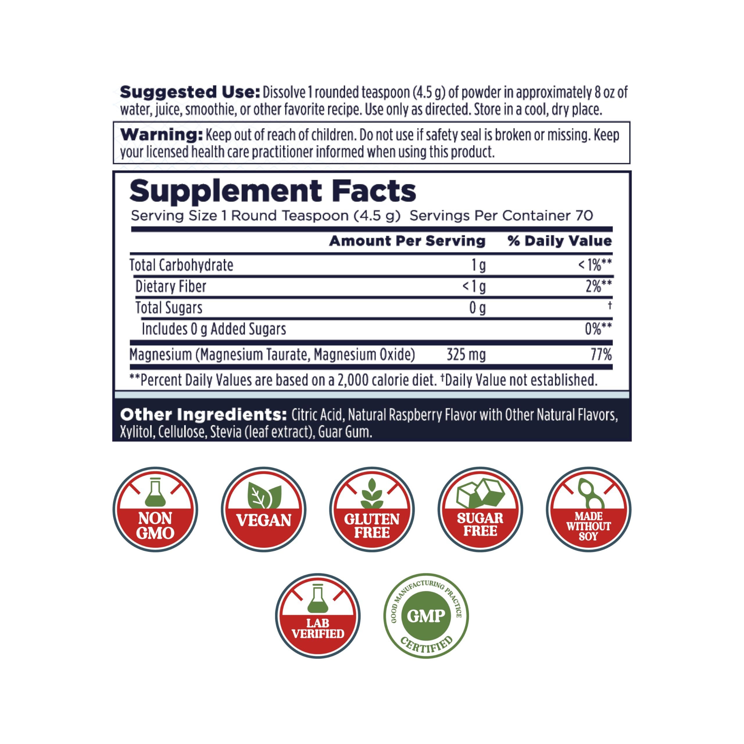 Close-up of KAL Heart Magnesium Powder label
