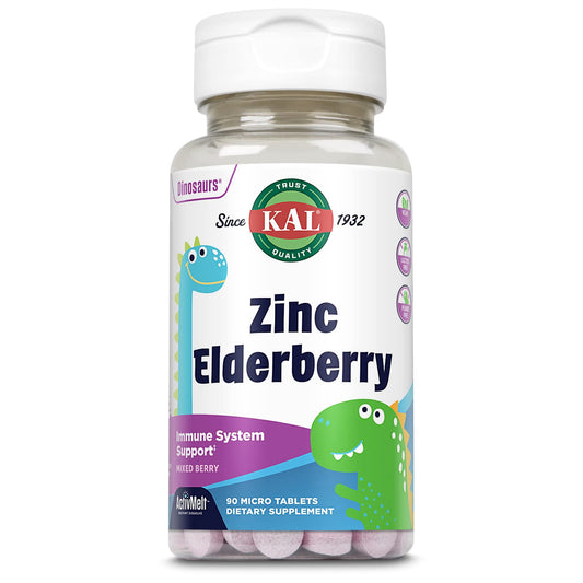 KAL Kids Zinc Elderberry Dinosaurs bottle with ActivMelts for kids' immune support
