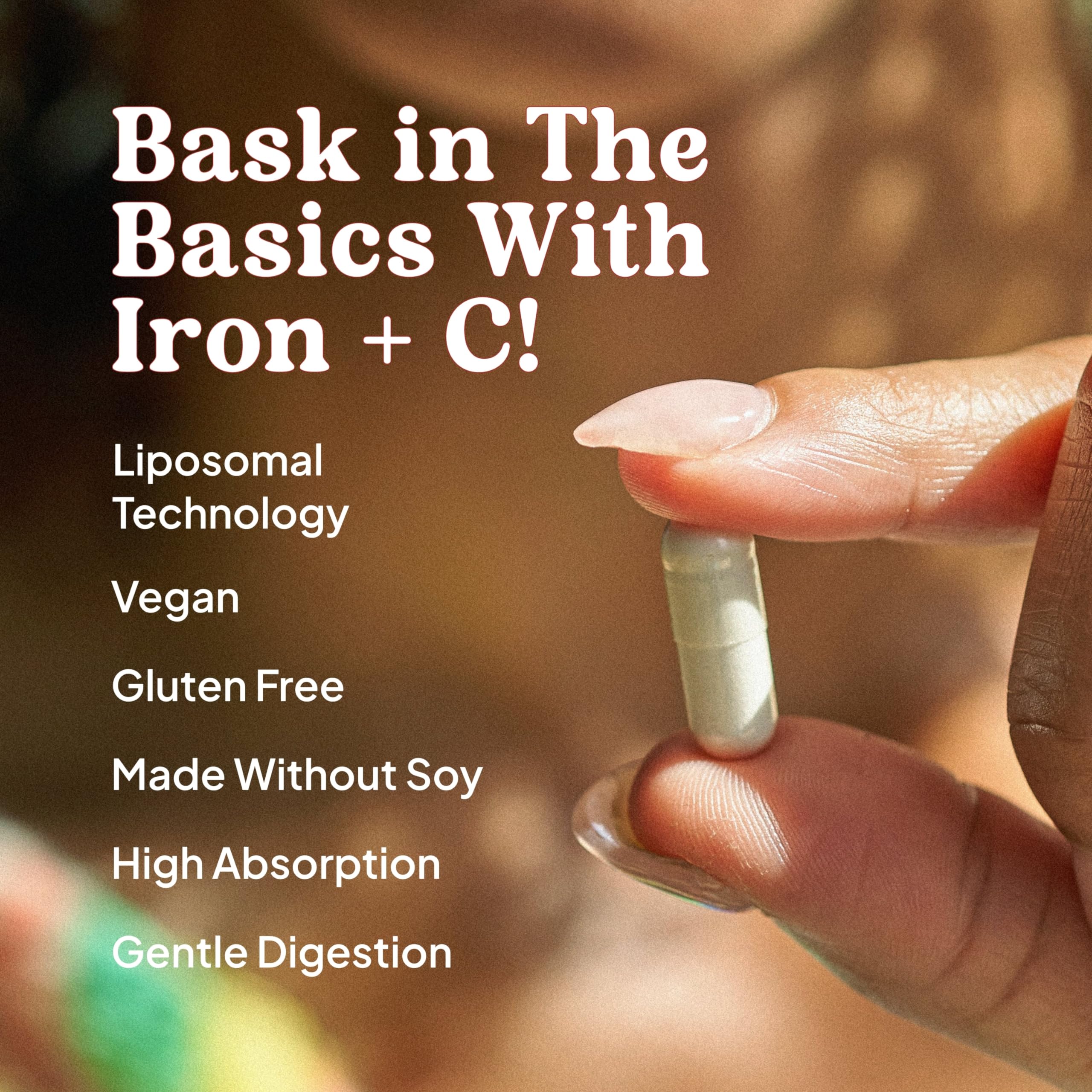 Liposomal iron supplement labeled vegan and gluten-free