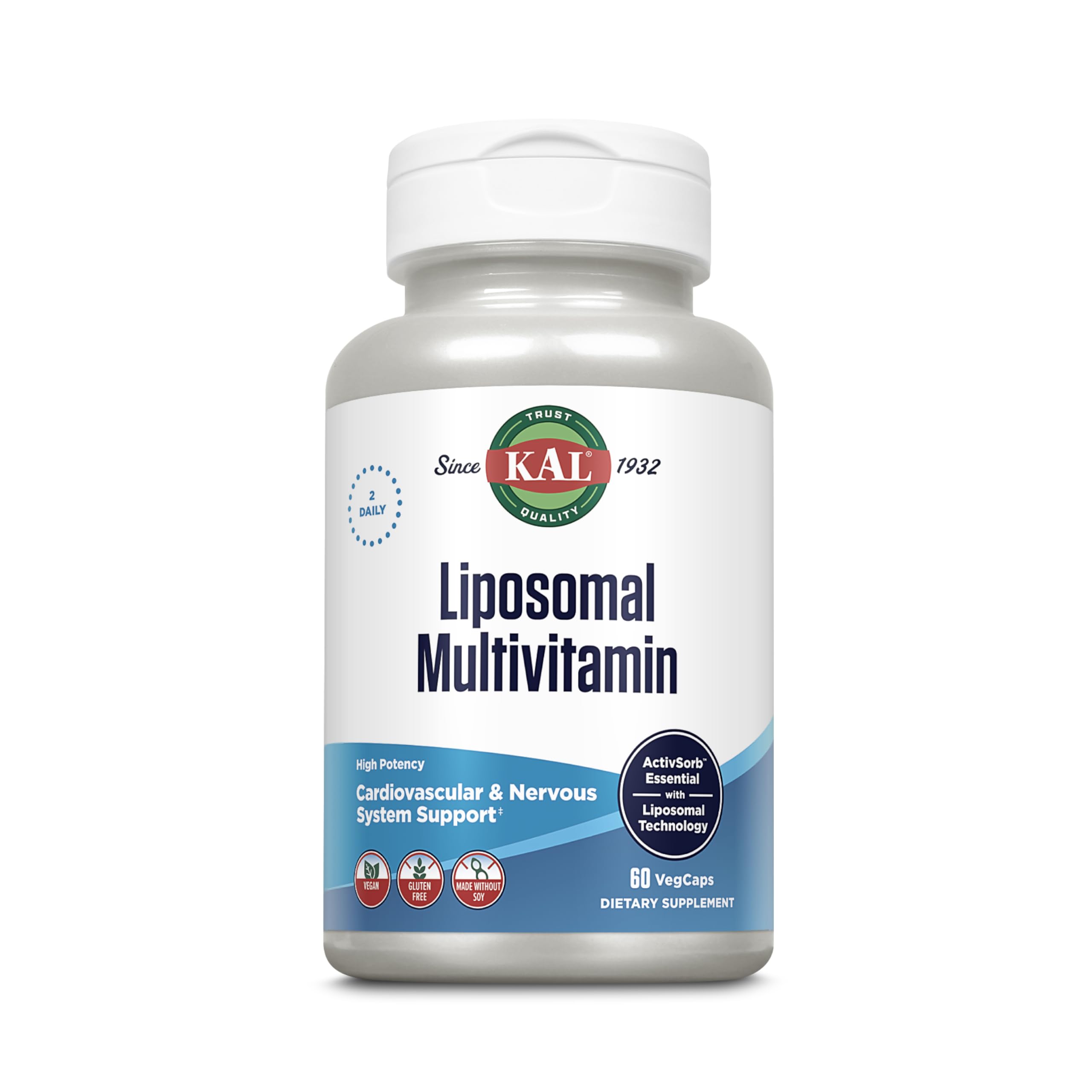 Bottle of KAL Liposomal Multivitamin with 60 VegCaps (30 servings)
