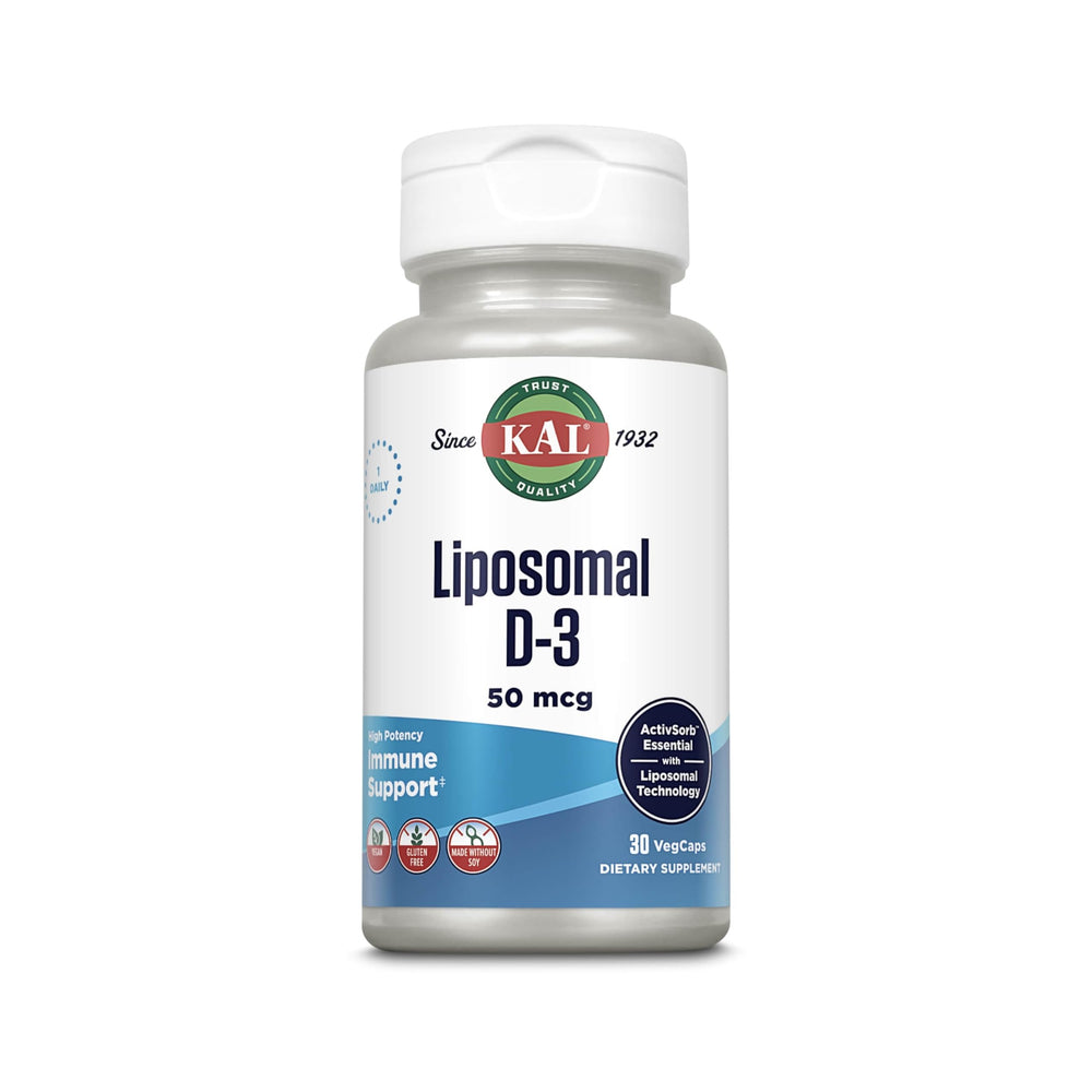 Front view of KAL Liposomal Vitamin D3 50 mcg bottle