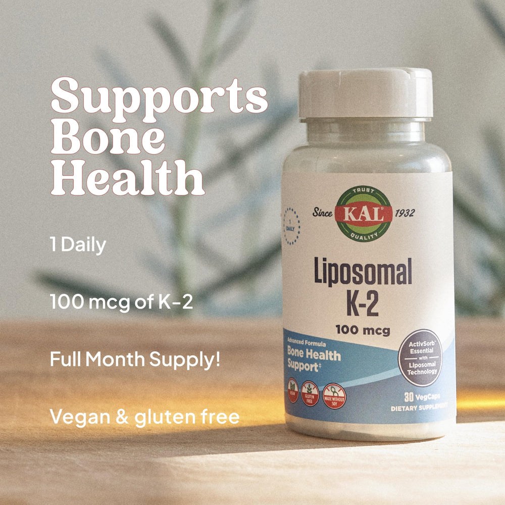 Bone health concept showing calcium support with Vitamin K2 MK7