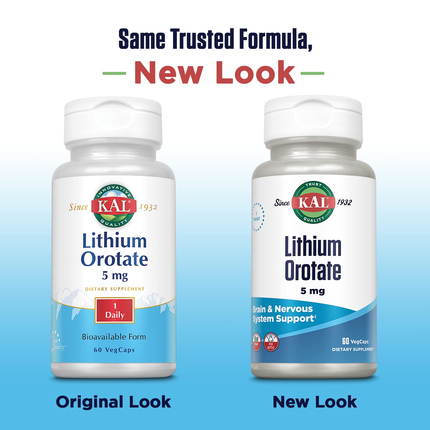 Close-up of KAL Lithium Orotate 5mg bottle label